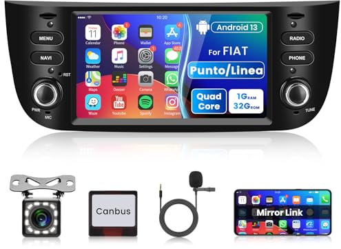 Android Autoradio per FIAT Punto 2010-2016/Fiat Linea 2012-2015, 6.2 Pollici 2.5D Touchscreen Autoradio con Mirror Link GPS WiFi EQ FM/RDS File Manager Controllo del Volante Telecamera Posteriore
