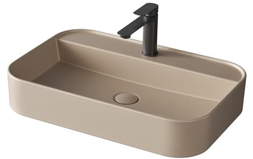 EMKE Lavabo Rectangular - Baño y WC Invitados - 60 × 40 × 11 cm, Lavabo de Cerámica, Beige Mate