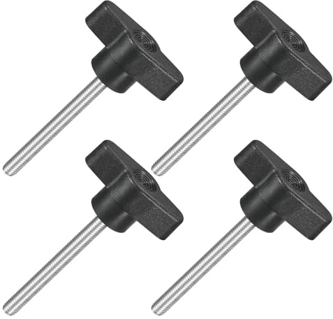 QUARKZMAN 4 Stück T-Flügelschraube mit Griffen M5 x 50mm Schwarz | Männliche Schraube Knopf 304 Edelstahl Rändelschraube Daumenschrauben-Griff 36mm Durchmesser