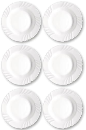 AC - Pack de 6 Platos Hondos - Modelo Ebro - Ø 24 cm - Vidrio Opal - Apto para lavavajillas y microondas - Ideal para el hogar, Cocina y hostelería