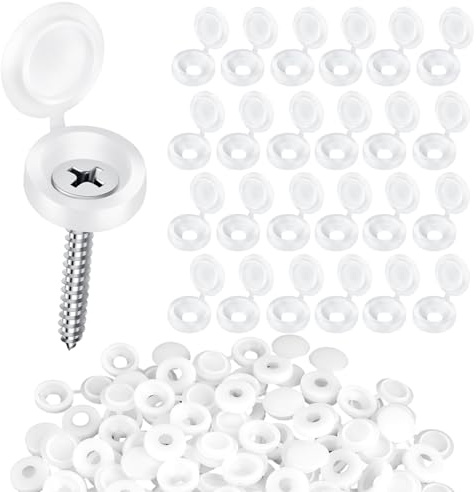 350 Pieces White Screw Caps, Folding Screw Covers, 5mm Snap Washer Screws Covers, White Hinged Screw Covers, Plastic Caps for Screws for Furniture, Cabinet, Cupboard, Wardrobe