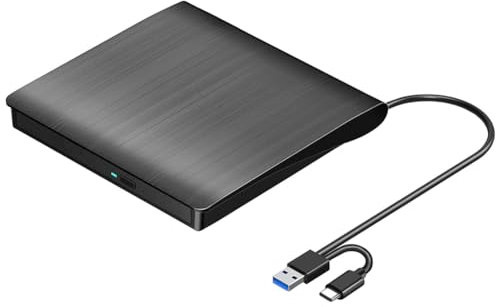 Sxmrmnx Extern CD DVD +/-RW-enhet, USB 3.0 och USB-C bärbar CD- och DVD ROM-brännare Spelare Läsare Skrivare Rewriter, Diskenhet, Enkel att installera, Lätt att använda, Svart