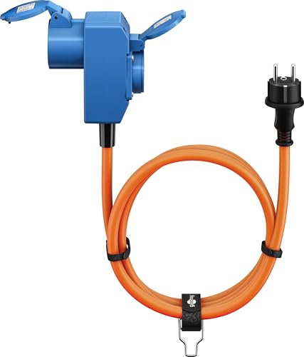 goobay Cavo adattatore CEE per caravan, 1,5 m, spina con contatto di protezione a 90° presa CEE e presa con contatto di protezione con tappi di chiusura, cavo da campeggio, camper e caravan, 76222