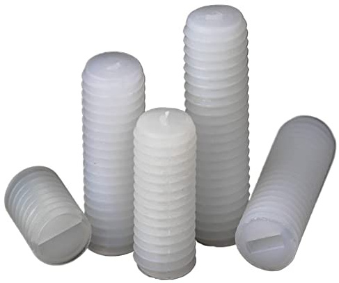 BCOMFY 50 Stück M4 metrisches Gewinde, weißes Nylon, PA66, Kunststoff, isoliert, geschlitzt, Flache Spitze, ohne Kopf, Madenschraube, Gewindestift(10mm)