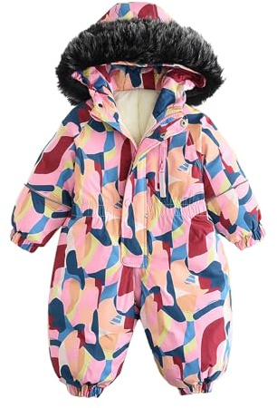 Combinaison de Ski pour Enfant Combinaison de Neige Hiver Barboteuses à Capuche Duvet Fille Garçon Doudoune à Capuche avec Manches Longues Combinaison de Ski Épais Tenues d'hiver -1-4 Ans