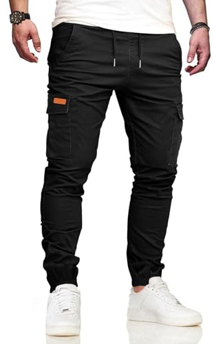 VMSUCIJ Pantalon Cargo Homme Pantalon de Travail Homme Pantalons Survêtement Jogging Multi Poches Ceinture Élastique Casual Pantalon de Randonnée,Noir 05,S