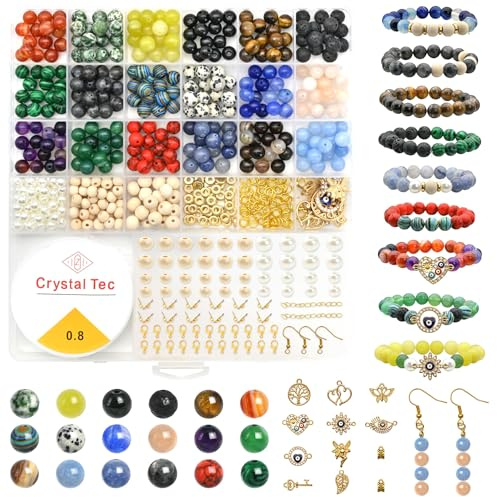 FEMBW Perlen für Armbänder 670 Stück 8mm Natürliche Amazonit Perlen Set Edelstein Steinperlen mit Anhängern für DIY Armbänder Selber Machen Halskette Ohrringe Schmuck Basteln für Erwachsene(18 Farben)