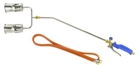 Propane Torch Weed Burner & Roofers Torch – Heavy-Duty Dual Prong Gas Torch with Auto Ignition & Adjustable Flame – Powerful Flame Weeder Wand for Roofs, Patios, Driveways & Garden Use