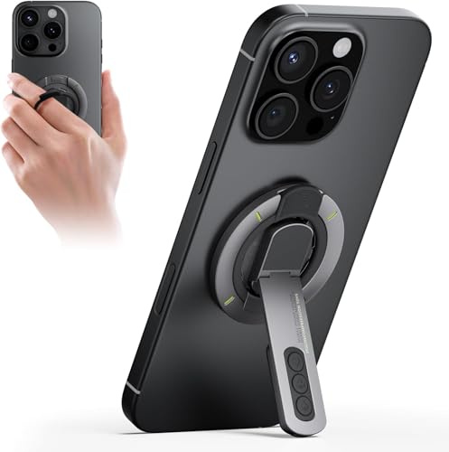 PICKBEAU for MagSafe Phone Grip Stand, 3-in-1 Magnetic Finger Ring Holder with Double-Sided Magnet, Fidget Toy Design, Magnetic Phone Stand for iPhone 16/15/14/13/12 Series (Black)