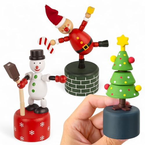 MIJOMA Holz Drückfigur Weihnachten – handbemalte Holzfigur ca. 11 cm – Schneemann, Weihnachtsmann & Tannenbaum – Nostalgie Spielzeug & Weihnachtsdeko (3er-Set alle Figuren)