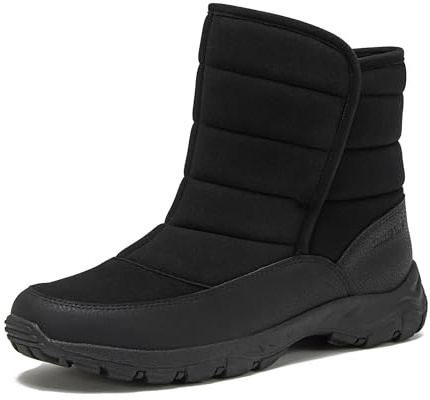 Lands' End Expedition Quilted Slip On Mens Snow Boots Insulated Winter Boots for Men Waterproof with Hook & Loop Closure, Medium or Wide Width Winter Shoes Size 8 to 13 - Black, 10.5 Medium