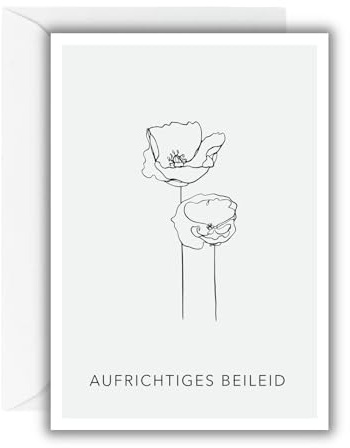 WBdesignz Trauerkarte „Aufrichtiges Beileid“ mit weißem Umschlag – minimalistische Beileidskarte mit Blumen – Angehörige, Freunde, Kollegen – liebevolle Anteilnahme, Trost & Mitgefühl (DIN A6)
