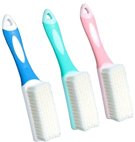 3Pcs Soft Bristle Cleaning Brush Clothes Scrubbing Brush 7.6 Inch with Long Hanging Plastic Handle Clothes, Shoes, SneakersSoft Bristles Cleaning