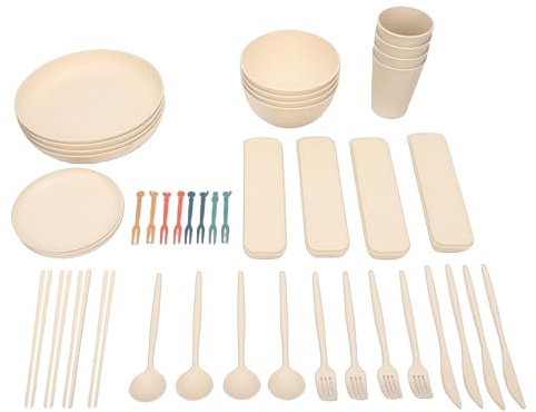 Fockety Set di Stoviglie, 48 Pezzi Infrangibili, Riutilizzabili, Tazze da, Piatti e Ciotole, Set di Piatti in Plastica PP, Lavabili in Lavastoviglie, Adatti Al Microonde, Patio,