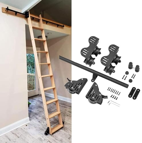 Retractable Sliding Ladder Hardware Kit with Floor Roller Wheels for Multi-use Applications