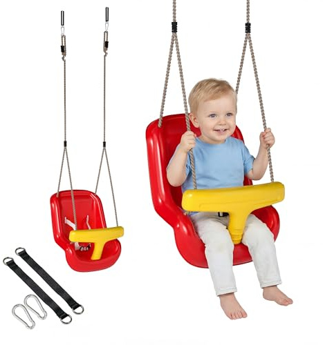 AIYAPLAY Babyschaukel Verstellbar Mitwachsend für Kinder 9-36 Monaten Rot | Babysitz Schaukelsitz, mit Rückenlehne und Sicherheitsgeländer, Garten, Outdoor & Indoor