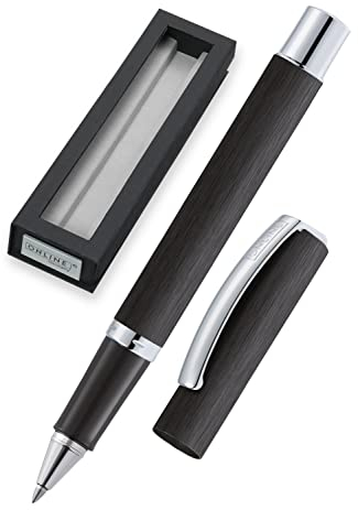 ONLINE Rollerball Vision Black, Roller mit klarem Design, matt gebürstetes Aluminium, Strichstärke 0,7mm, für Standard-Rollerball Minen, Geschenkverpackung | Farbe: schwarz, 1 Stück (1er Pack)