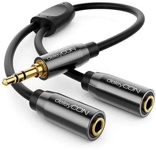 DeleyCON 0,20m Cavo Splitter Audio a Y - AUX - Spina Jack da 3,5mm a 2x da 3,5mm - Stereo