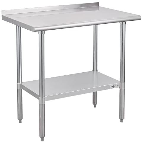 Profeeshaw Stainless Steel Prep Table NSF Commercial Work Table with Backsplash and Undershelf for Kitchen Restaurant 36x24 Inch