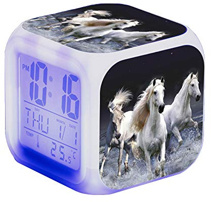 Nicole Knupfer Wecker Pferde Tier Alarm Kinder Beleuchteter LED Night Glowing Wecker mit Licht Aufwachen Geburtstagsgeschenke für Erwachsene (G)