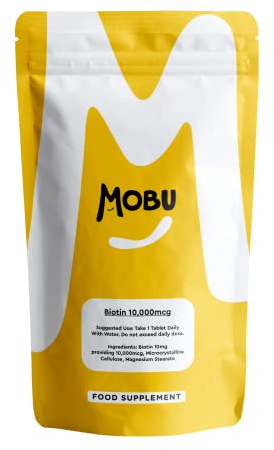 Biotin Tablets 10,000mcg |120 Tablets | Healthy Hair Growth | Hair, Skin & Nail Vitamin | Biotin Supplement | Vegan | GMP Approved | MOBU