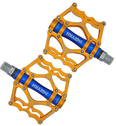 CMUNDLJQ 9/16 Zoll Flat Fahrradpedale Robust rutschfest Pedale Plattformpedale Aus Hochwertiger Aluminiumlegierung Für MTB BMX Fahrrad Mountainbike Rennrad HD40 (Dunkel Gold mit Blau)