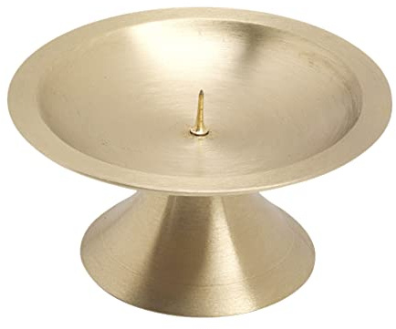 NKlaus Scheibenleuchter Messing Gold matt mit Dorn, Ø 11 cm, 1 Stück | Für Stumpenkerzen bis Ø 9 cm; 5,5 cm hoch, Fuß 7 cm breit