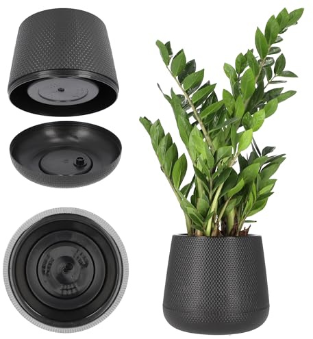 KADAX Blumentopf aus Kunststoff, ⌀13-23 cm, 4 Farben, ovaler Topf mit Untersetzer im Set, Pflanzentopf, Blumenübertopf, Pflanzkübel, Übertopf (⌀ 13 cm, schwarz)