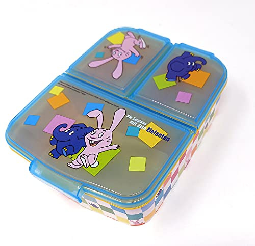 Brigamo Elefant und Hase Kinder Brotdose mit 3 Fächern, Sendung mit dem Elefanten Lunchbox,Bento Brotbox für Kinder - ideal für Schule, Kindergarten oder Freizeit