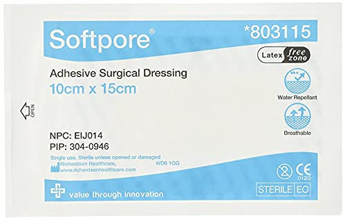 MediSale Softpore Adhesive Surgical Dressing – 10cm x 15cm (Pack of 10 Single Dressings) | Breathable, Low-Adherent Wound Dressing for Gentle Protection