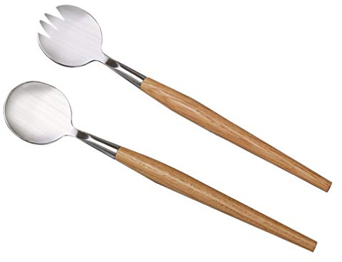 Luxshiny Salad Fork and Spoon, Salad Servers Set Salad Spoon with Wood Handle Wooden Handle Fork for Home Kitchen