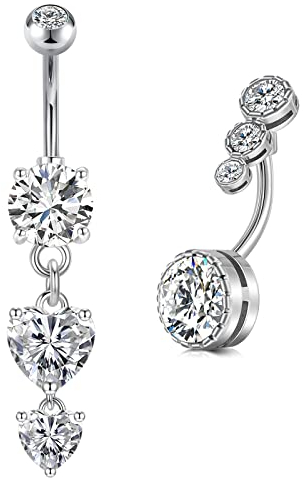 vcmart 2stk Bauchnabelpiercing 10mm Herz Chirurgenstahl Silber Bauchpiercing Piercing Bauchnabel Schmuck
