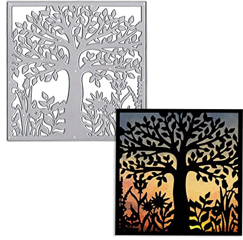 Estivaux Tree Frame Die Cuts for Card Making, Trees Leaves Flowers Cutting Dies Sets Square Frame Dies Stencils Embossing Template for Scrapbooking DIY Cards Album Crafts Supplies