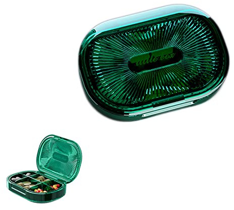 Contenitore per Medicine, Verde Portapillole Portatile da Viaggio, Farmaci Organizzatore, Scatola Per Pillole Ideale per Compresse, Grano e Paglia per Medicinali (6 Celle)
