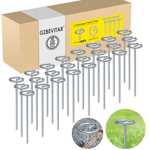 GZBEVITAR Landscape Fabric Pins, Thickened 8 Gauge Circle Top Landscape Pins, Not Easy to Bend 6 inch Galvanized Landscape Fabric Stakes, More Holding Power Than U-Shape Garden Staples (40)