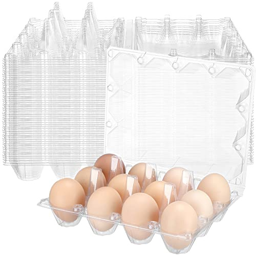 100 Stück Kunststoff-Eierkarton für 12 Eier, Hühnereierkartons, transparente Hühnereierablage, Einweg-Kunststoff-Eierhalter, frische Bauernhof, Lagerung (19.1x14.4x6.3 cm)