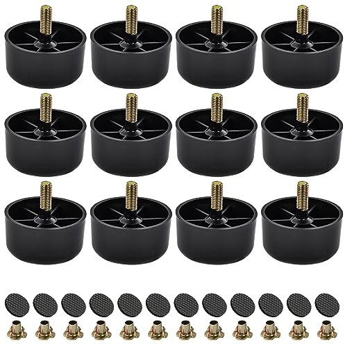 TCHOSUZ 1.2 Inch Plastic Furniture Legs with Wood Grain, 12-Pack Round Feet | Affordable Plastic Lightweight & Waterproof, M8 bolts+T-nuts+ Pads, Fits Sofa Couch Cabinet, Easy DIY for Rental Apartment