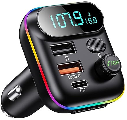 POFET Adaptateur Bluetooth pour Voiture Transmetteur Radio FM sans Fil Bluetooth 5.0 Lecteur de Musique MP3 QC3.0 USB Charge Rapide