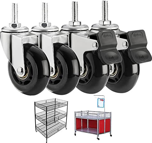 HCZION 2,5-Zoll-Schwerlastrollen, Vorbaurollen, 4er-Pack, Gewinderollen mit Bremsen, Lenkrollen, Trolley-Schwenkräder, Schwarze Rollen (Größe: M8 * 25 mm, Farbe: 2 gebremst + 2 drehbar)