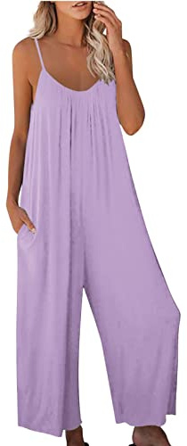 Fulidngzg Tute Estive Donna, Comode Curvy Lunga Tuta Intera con Tasche Monospalla Casual Tuta Inter Senza Maniche Elegante Tutina Gamba Larga Morbida Salopette Taglie Forti Sportiva