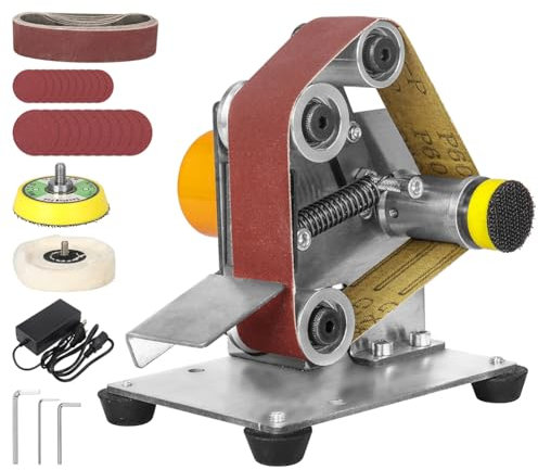 YHUEGH Mini levigatrice a Nastro levigatrice elettrica levigatrice 7 velocità variabile con 10 Nastri abrasivi Disco abrasivo per Rimuovere la ruggine, togliere la Vernice, lucidare