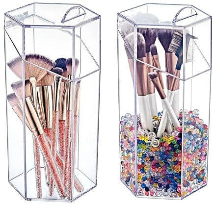 vienberg Kosmetik Organizer Schminkpinsel Halter aus Plexiglas | Kosmetikorganiser | Transparent | aufklappbarer Deckel Schminke Make-up Pinsel Utensilien Halter