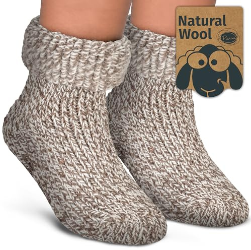 Piarini barn ABS stoppstrumpor – 1 par – ullstrumpor – vinterstrumpor – norska strumpor med innerfrotté, Brunmelerad, 23-26 EU