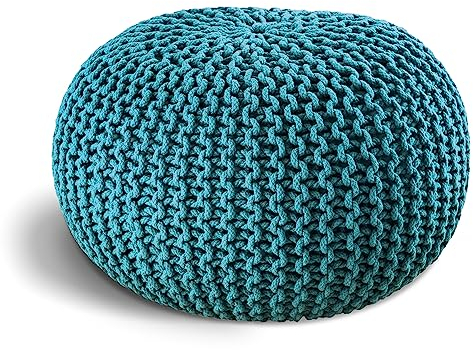 ELYFLAIR® handgefertigter Strickhocker Ø 55cm o. Ø 45cm I Sitzpouf Sitzpuff Bodenkissen Sessel Kissen Sitzhocker Sitzsack - mit eleganter Grobstrick-Optik - Dekoration Interieur (Hellblau, Ø 55cm)
