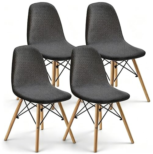Stuhlbezüge Esszimmer Elastisch Jacquard Waschbar Dunkelgrau 4 Stück | Elastische Jacquard Stuhlbezüge schützen Esszimmerstühle vor Flecken und geben Küche, Hotel und Feier neuen Look.