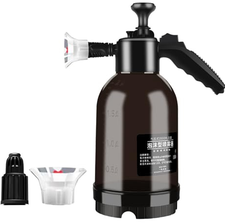 Auto Pumpsprüher 2L Auto Schaumsprüher Handpumpe Sprühflasche Säurebeständig mit breiter Strahldüse Zerstäuber Pumpe Action Drucksprüher für Reinigung Auto Detailing Waschen (Schwarz mit Skala)