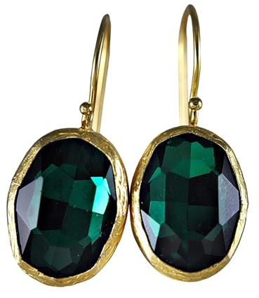 Ohrringe Grün Gold Hängend - Smaragd - Zirkonia - Messing - Glitzernd - Elegante Ohrhänger Damen - Geschenk für Sie - Handmade
