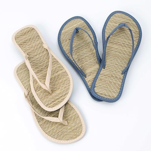 Pack de 2 pares de Flip flops de bambú en azul gris y rosa palo talla M