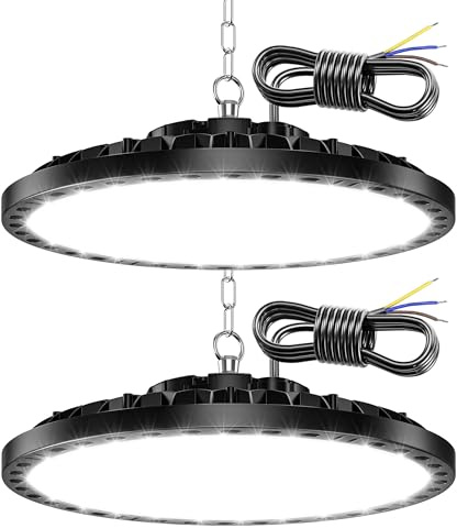 TASINUO LED Werkstatt Deckenleuchte 200W 20000LM UFO Werkstattlampe 2 Stück | IP65 Wasserdicht Kellerlampe Industrielampe,6500K Kaltweiß Hallenstrahler Garagenlampe LED Strahler für Fabriken Garage Lager