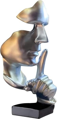 Huhote Silbrig Heimdekoration, Gesicht Statue, Modern Abstract Kunst Skulptur Deko, Schweigen ist Gold Statue, Sammlerstück Statue für Wohnzimmer Schlafzimmer Büro Zuhause Arbeitszimmer